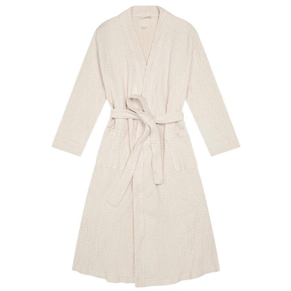 Honest Cotton Fall Robe Ecru Tan One Size 100% Cotton Wrap Belted Pockets